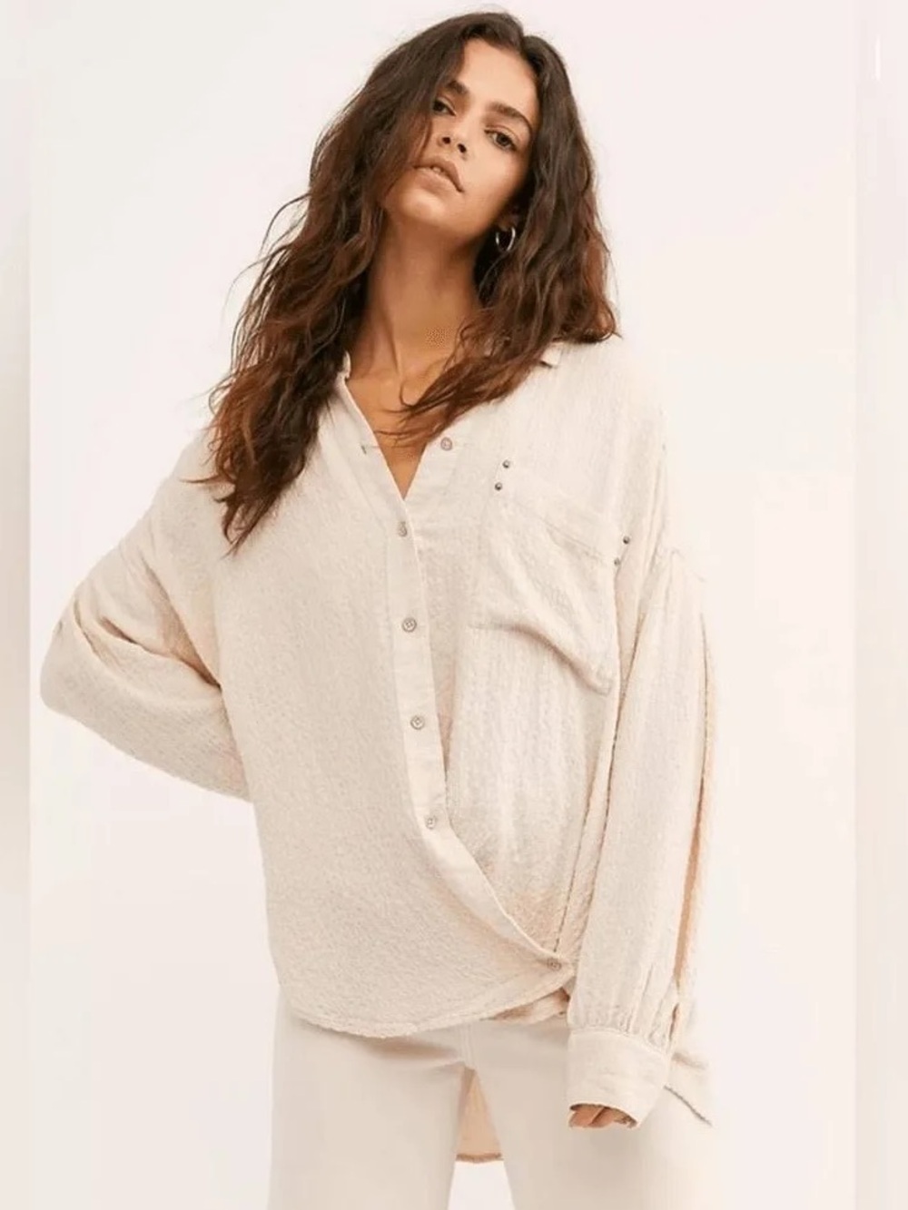 Free People We The Free Hidden Valley Button Down Cream Top Size Medium